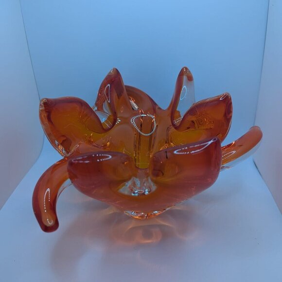 Vintage Murano glass Sunburst Flame Bowl Hand Blown Art orange Amberina - Picture 6 of 8